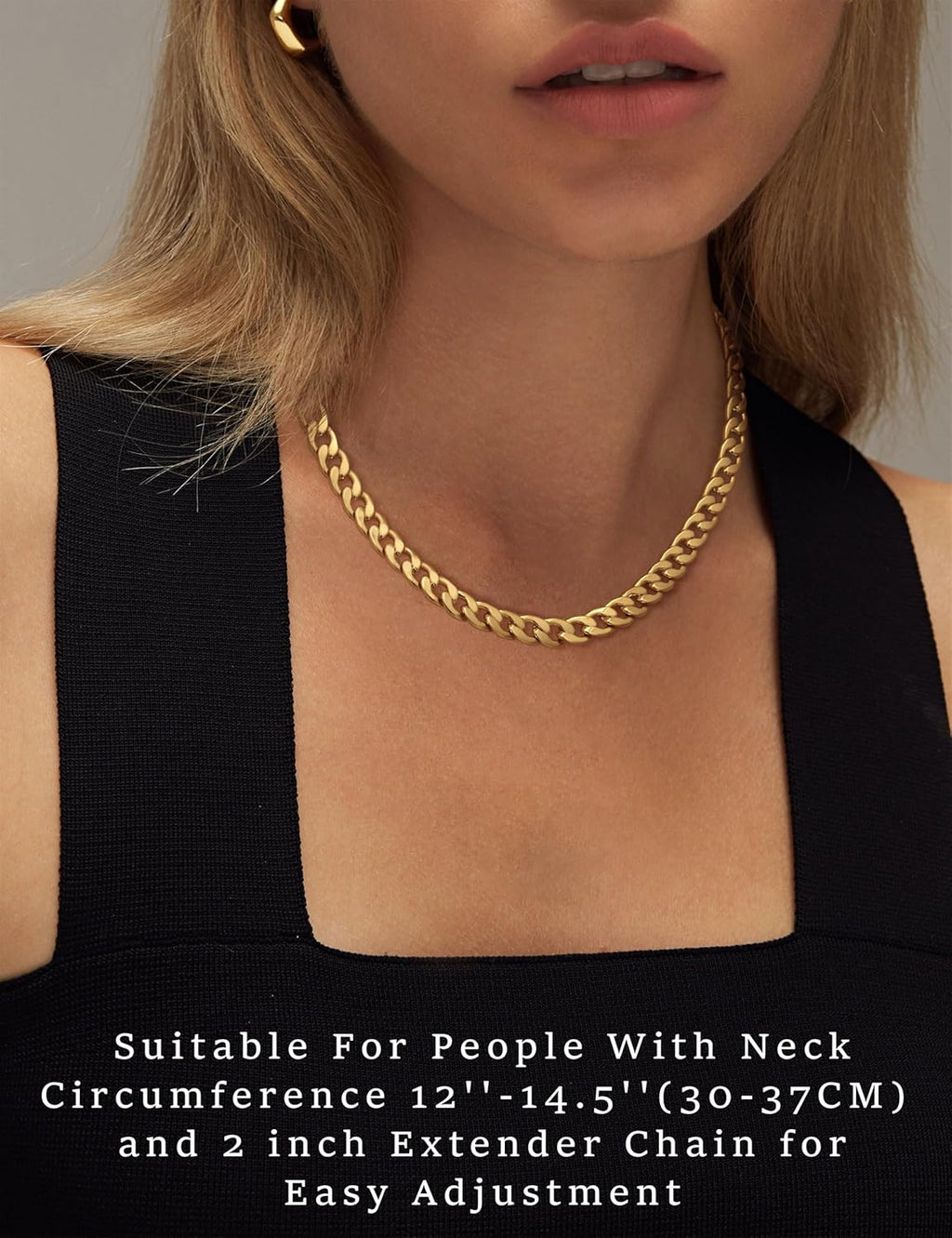 Moodear Gold Necklace for Women Dainty Chunky 14K Gold Plated/Sliver Plated Chain Necklace Cuban Link Paperclip Chain Choker Toggle Clasp Layered Necklace for Women Trendy Fashion Gift