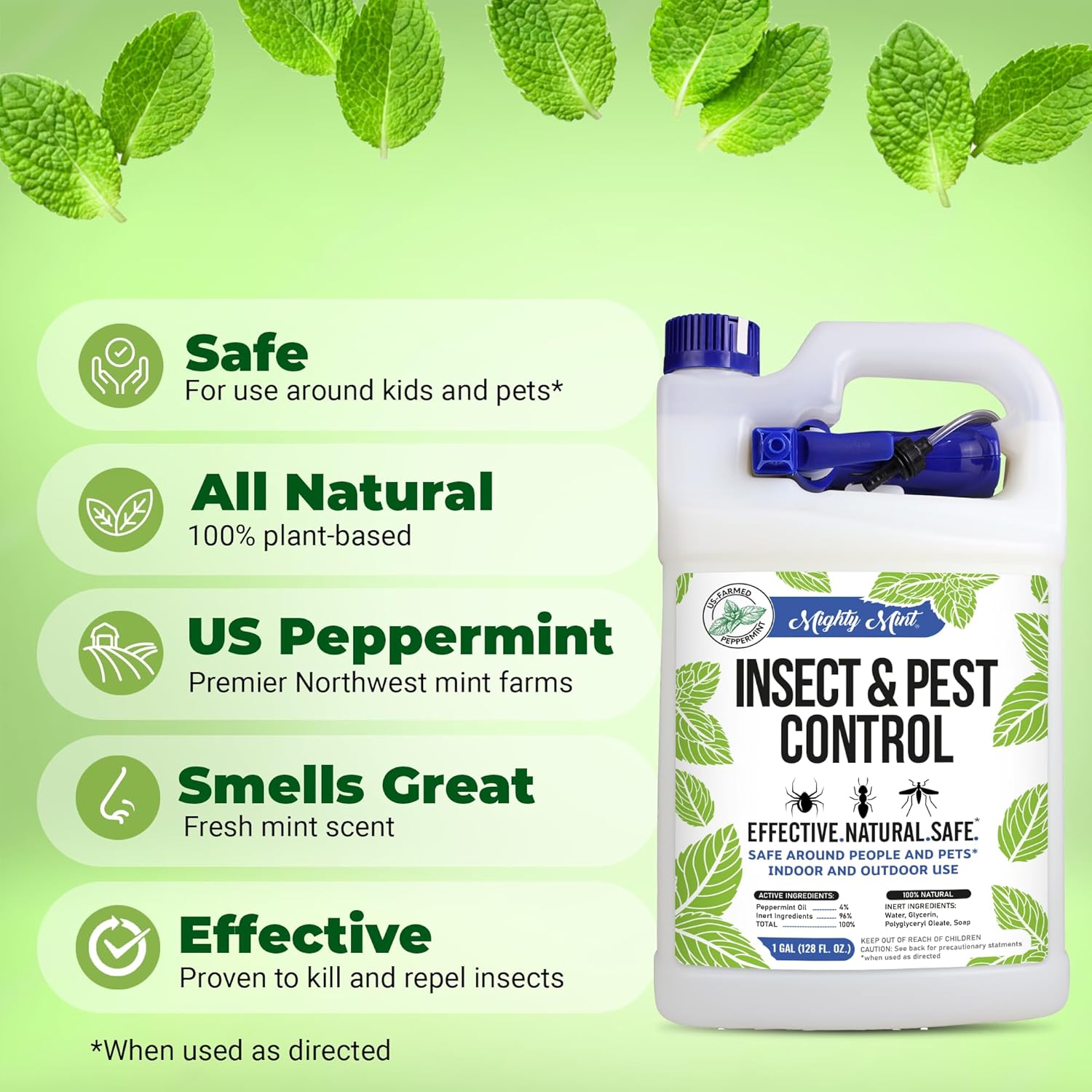 Mighty Mint Peppermint Oil Insect Repellent Spray – Natural Indoor & Outdoor Bug Control for Spiders, Ants, Roaches, and More – Plant-Based, Extra-Strong Formula - 16 oz