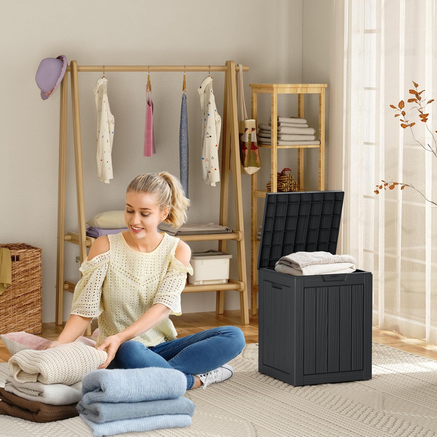 80 Gallon Resin Deck Box, Lockable Patio Outdoor Storage Box for Furniture, Garden Tools and Tools Storage, Waterproof Outside Storage Box - Black