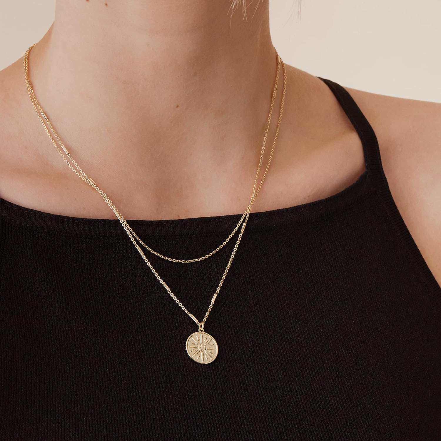PAVOI 14K Gold Plated Layering Necklaces | Stylish Minimalist Design Pendant Necklaces | Bar, Circle, Lotus, Disc, Dog Tag, Horizontal Bar Pendants for Women