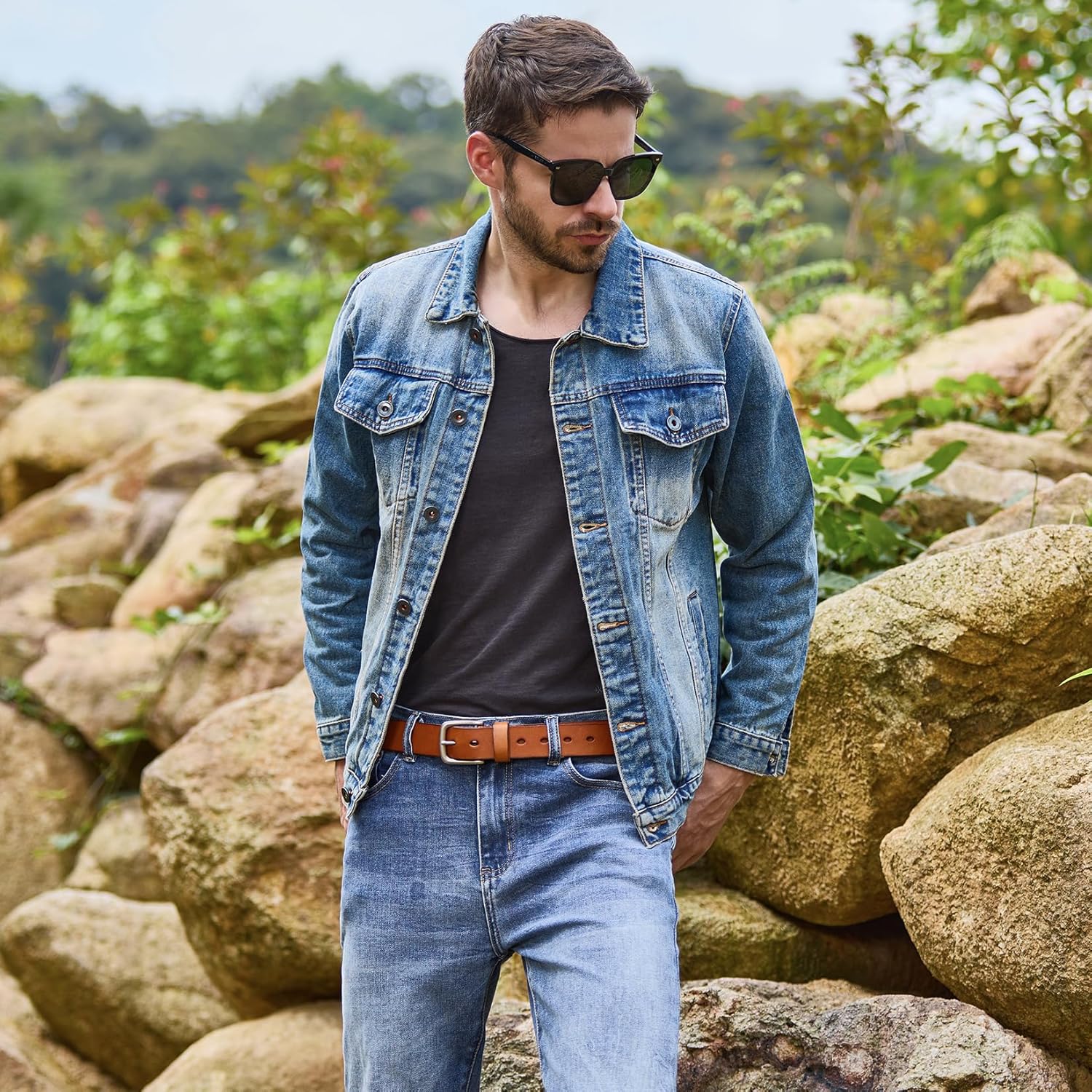 VATAN Men's Genuine Leather Casual Every Day Jeans Belts, Handmade Men Leather Belt with Gift Box