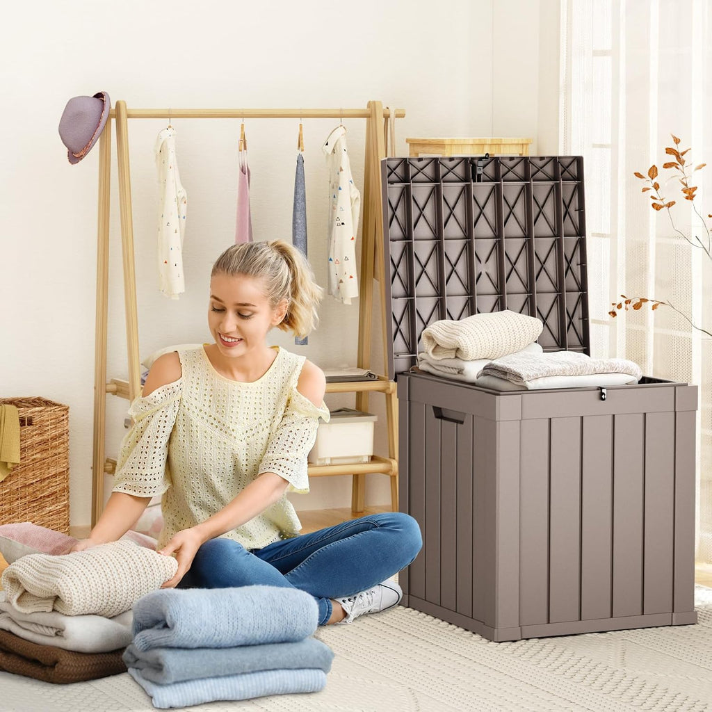 80 Gallon Resin Deck Box, Lockable Patio Outdoor Storage Box for Furniture, Garden Tools and Tools Storage, Waterproof Outside Storage Box - Black