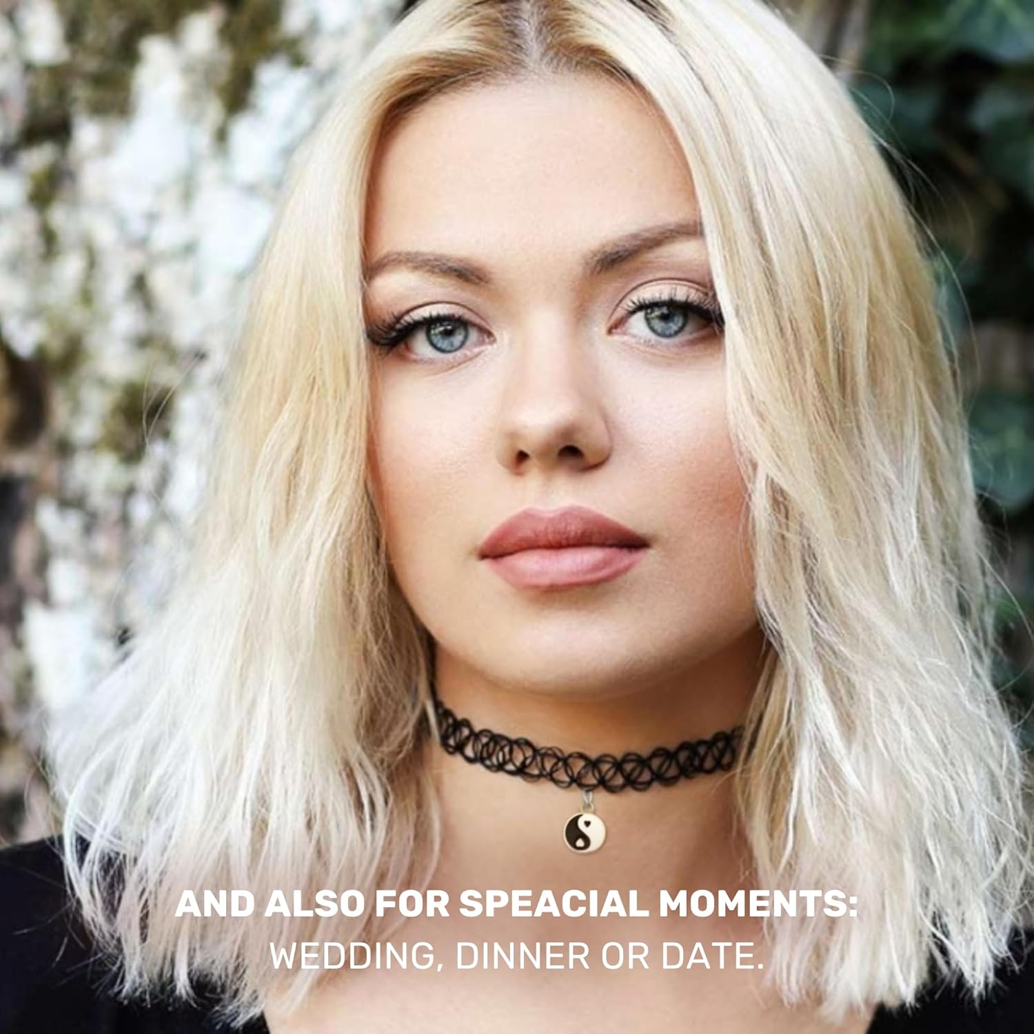 BodyJ4You 2PC Tattoo Choker Necklace - 90s Choker Necklace Women - 2000s Y2K Black Chokers Rainbow Choker - Butterfly Ying Yang Unicorn Rainbow Charms - Stretchy Elastic Necklace