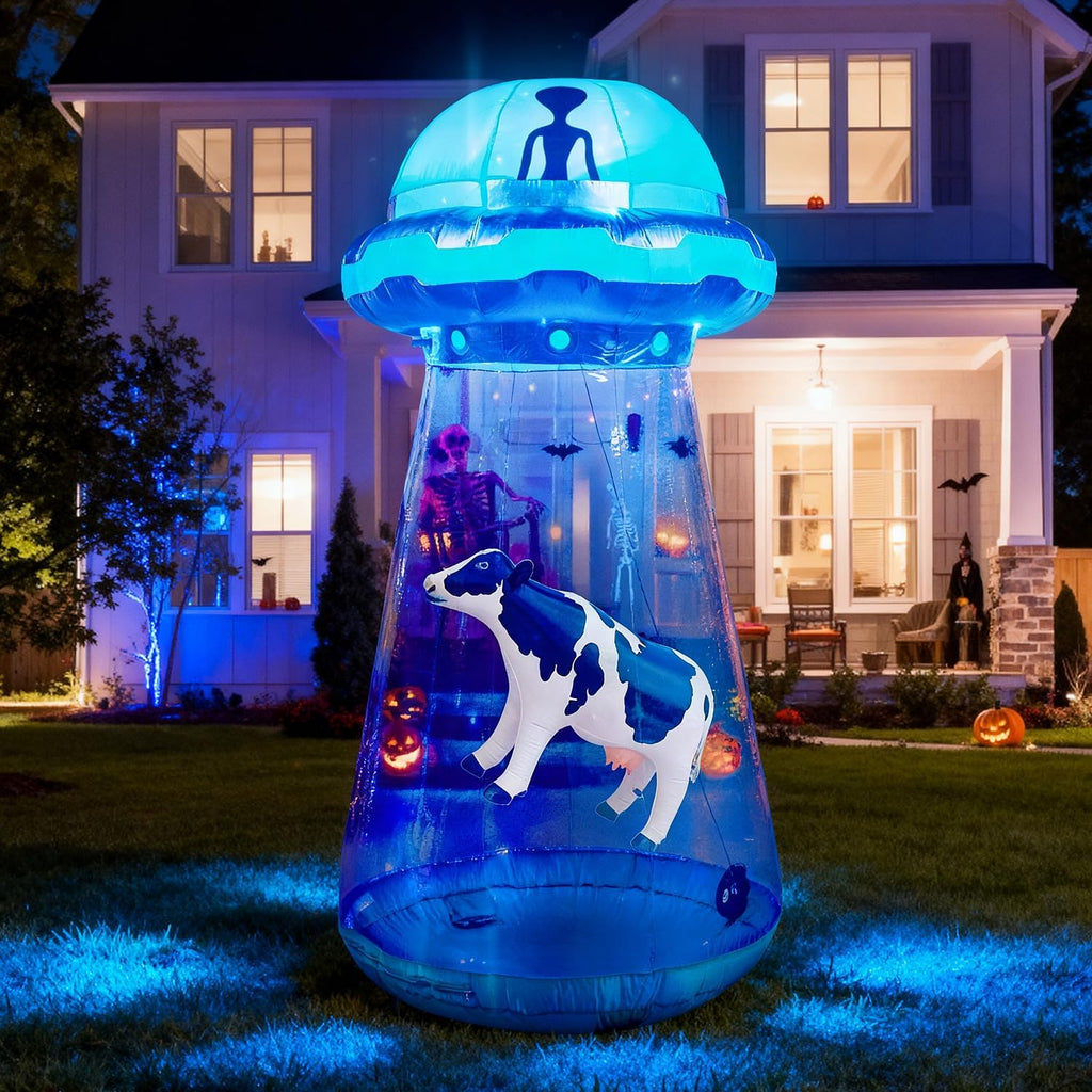 Joiedomi 9 FT Tall Halloween Inflatable UFO Outdoor Decorations, Halloween Blow Ups UFO Alien Decor for Yard Decoration with LEDs for Lawn Garden Party Decor