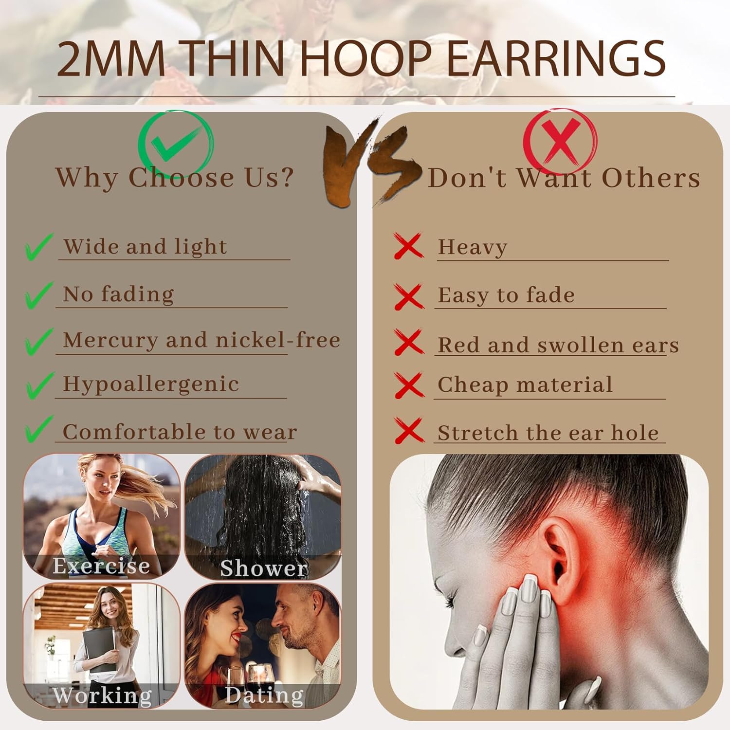 Senteria 2mm Wide 925 Sterling Silver Hoop Earrings for Women Hypoallergenic Lightweight Thin Large Big Gold Plated Hoops Earrings for Women 20/30/50/70MM