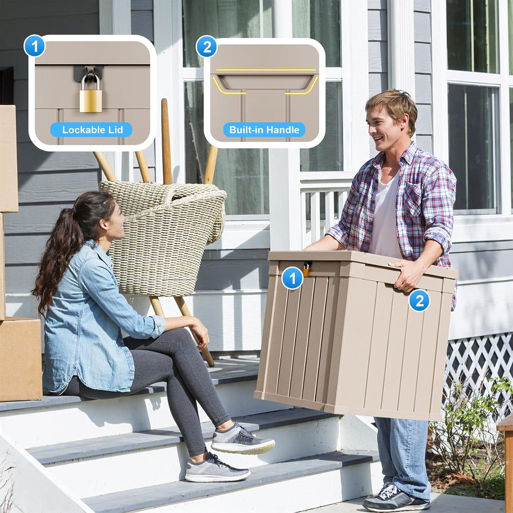 80 Gallon Resin Deck Box, Lockable Patio Outdoor Storage Box for Furniture, Garden Tools and Tools Storage, Waterproof Outside Storage Box - Black