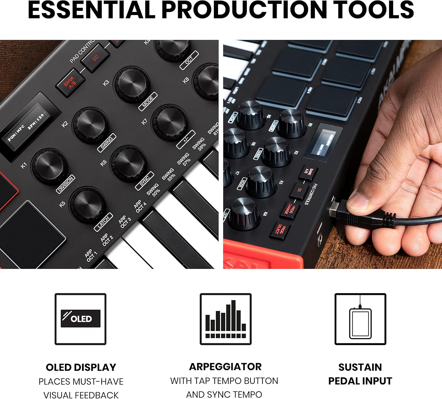 Akai Professional MPK Mini MK3 - 25 Key USB MIDI Keyboard Controller With 8 Backlit Drum Pads, 8 Knobs, Music Production Software and Native Instruments Sound Package (NKS Integration)