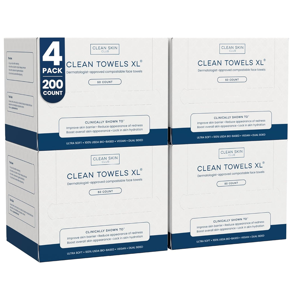 Clean Skin Club Clean Towels XL, 100% USDA Biobased Face Towel, Disposable Face Towelette, Eczema Association Accepted, Makeup Remover Dry Wipes, Ultra Soft, 1 Pack, 50 Ct
