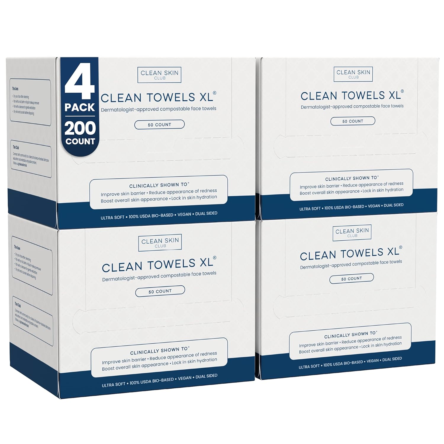 Clean Skin Club Clean Towels XL, 100% USDA Biobased Face Towel, Disposable Face Towelette, Eczema Association Accepted, Makeup Remover Dry Wipes, Ultra Soft, 1 Pack, 50 Ct