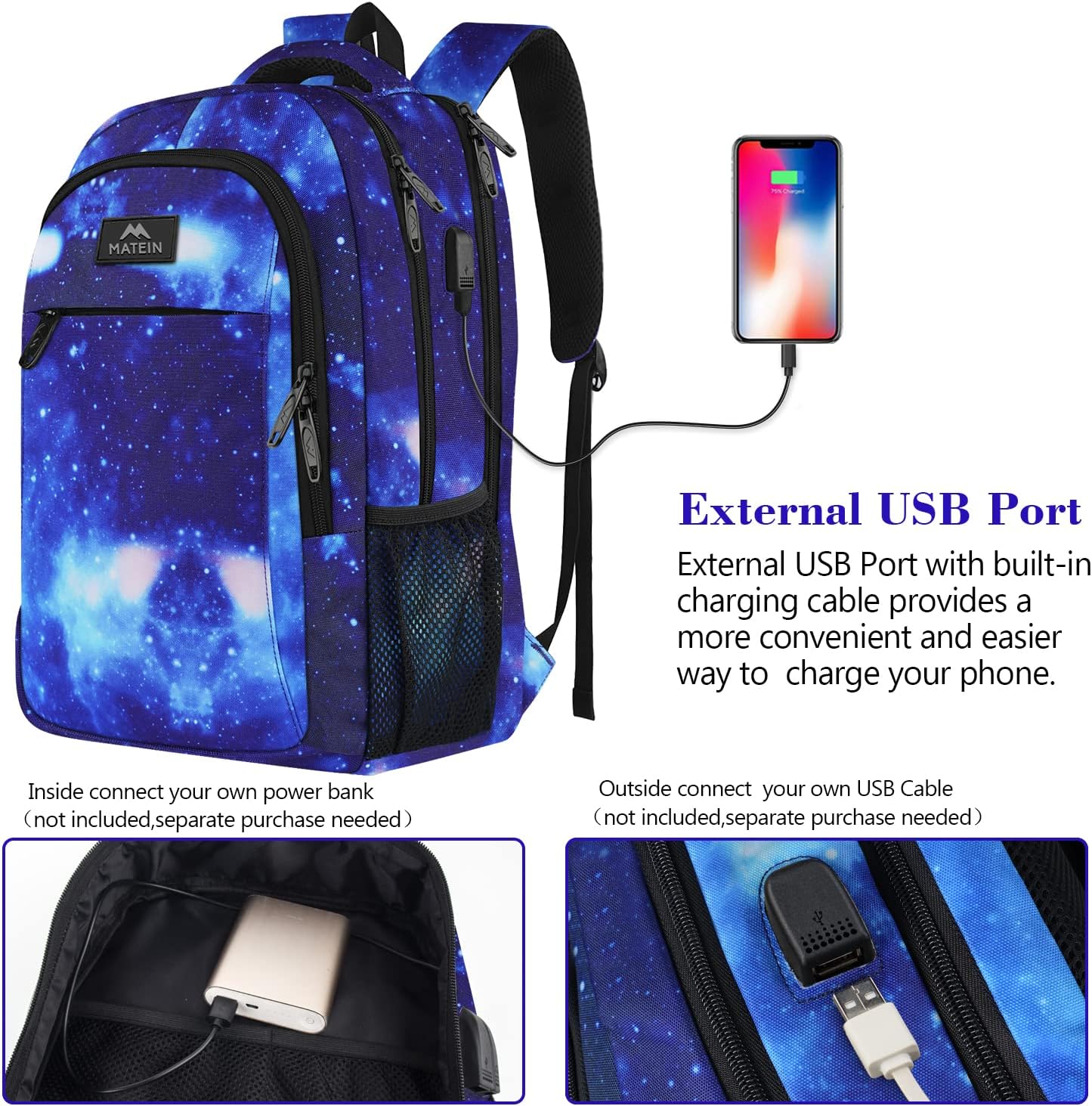 MATEIN Travel Laptop Backpack, Business Anti Theft Slim Sturdy Laptops Backpack with USB Charging Port, Water Resistant College School Computer Bag Gift for Men & Women Fits 15.6 Inch Notebook, Grey