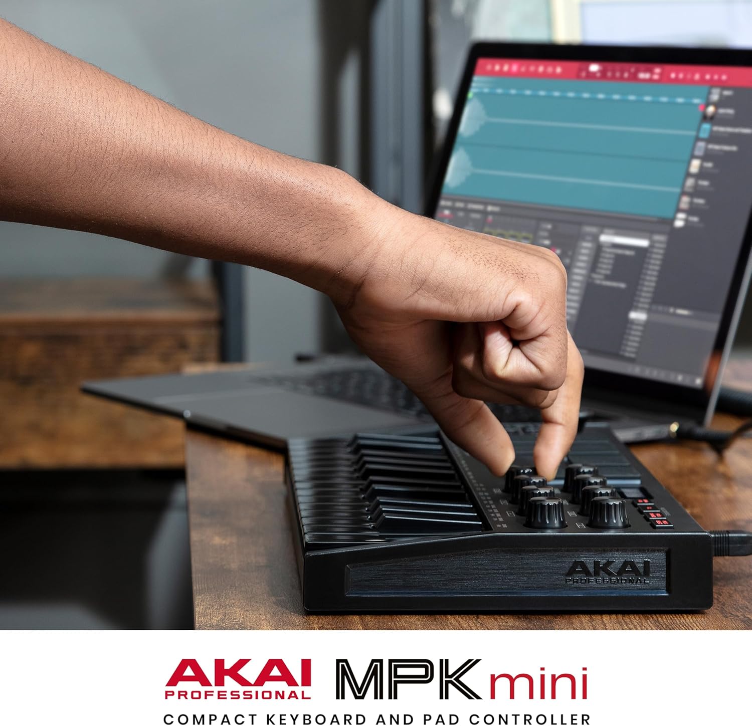 Akai Professional MPK Mini MK3 - 25 Key USB MIDI Keyboard Controller With 8 Backlit Drum Pads, 8 Knobs, Music Production Software and Native Instruments Sound Package (NKS Integration)