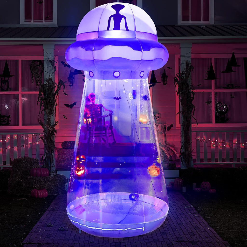 Joiedomi 9 FT Tall Halloween Inflatable UFO Outdoor Decorations, Halloween Blow Ups UFO Alien Decor for Yard Decoration with LEDs for Lawn Garden Party Decor
