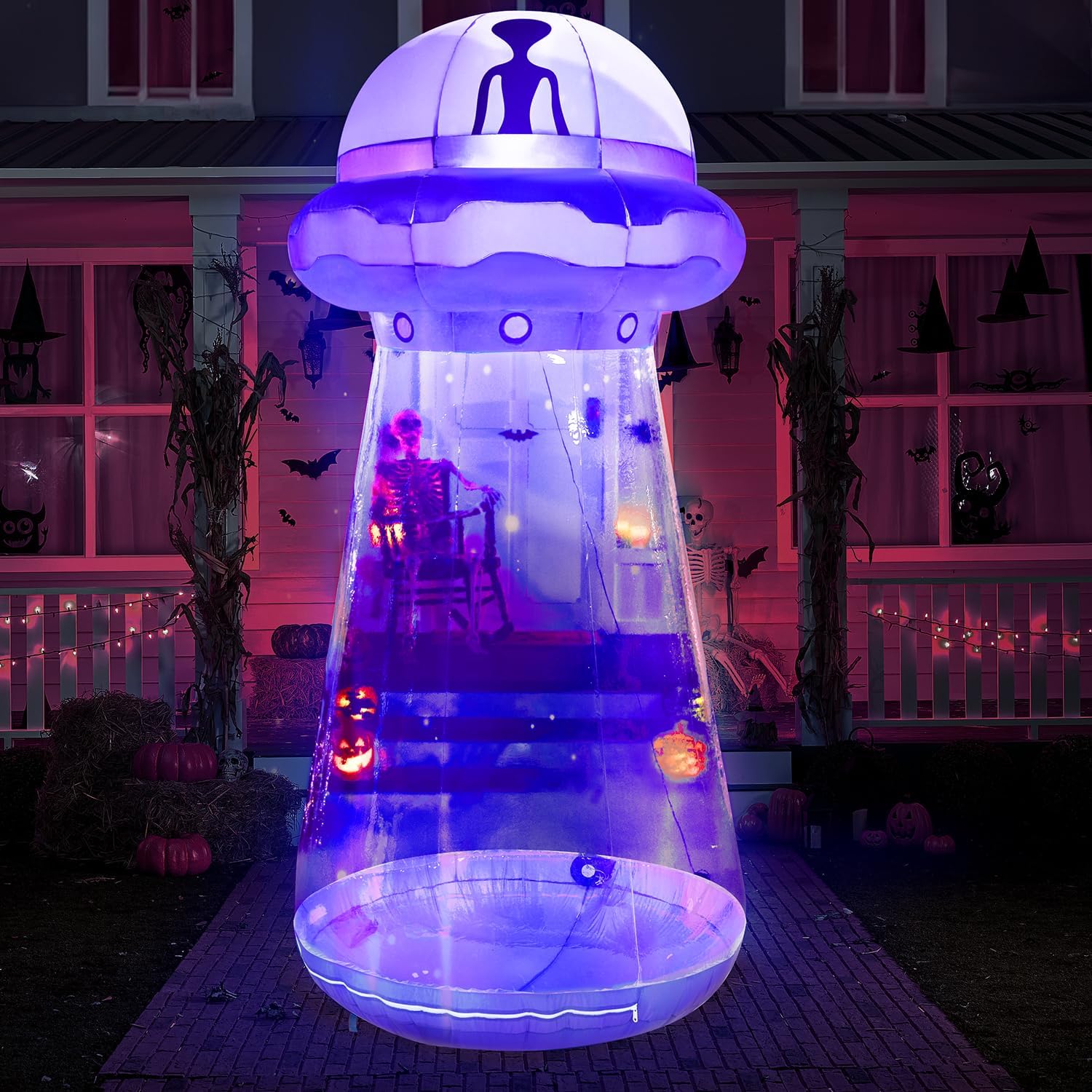 Joiedomi 9 FT Tall Halloween Inflatable UFO Outdoor Decorations, Halloween Blow Ups UFO Alien Decor for Yard Decoration with LEDs for Lawn Garden Party Decor