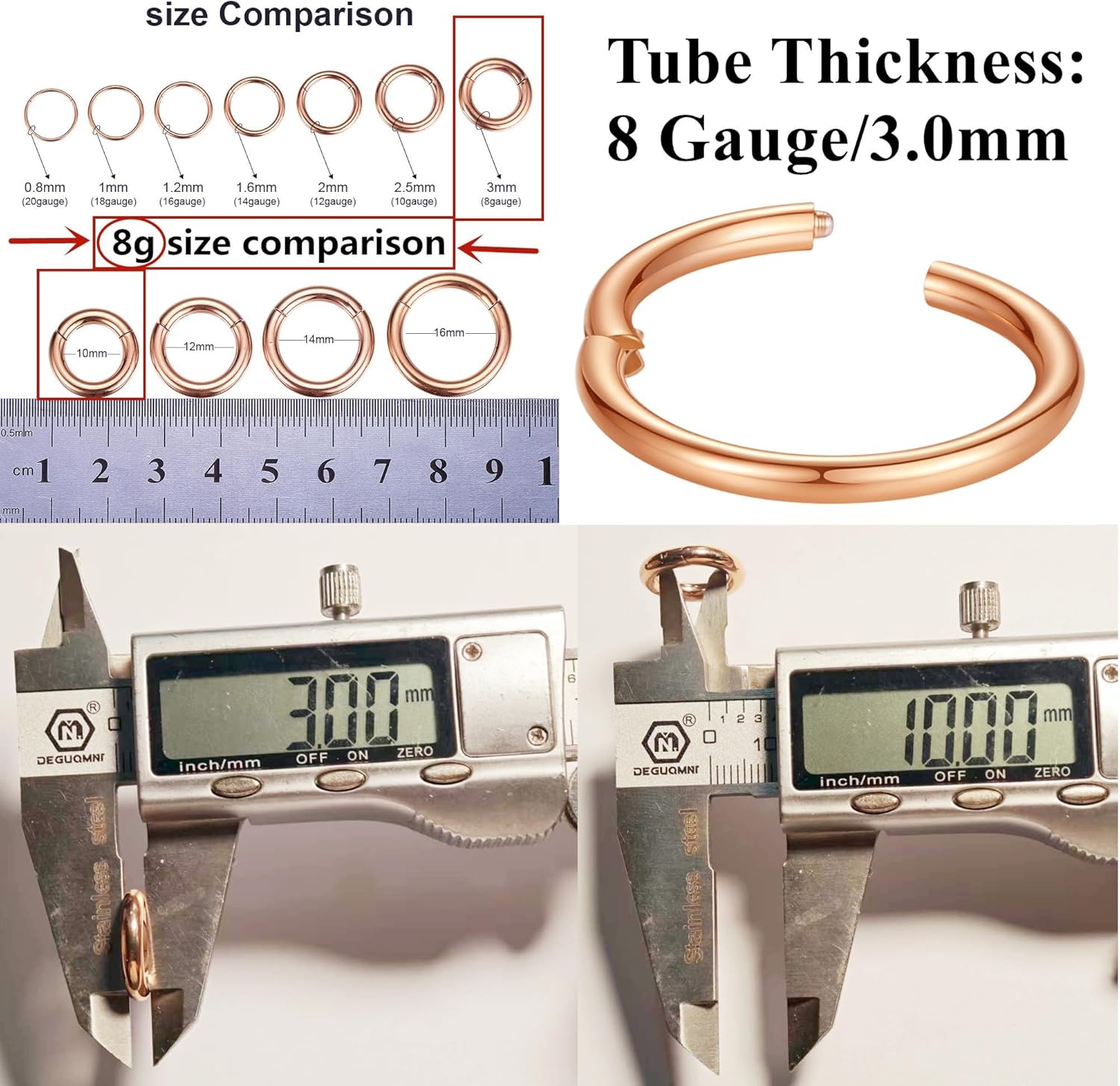 ORANGELOVE Hypoallergenic Nose Rings 20G 18G 16G 14G 12G 10G 8G 316l Surgical Steel Septum Jewelry Hinged Segment Ring Body Piercing Nose Hoop Lip Rings Nose Helix Cartilage Rook Earrings