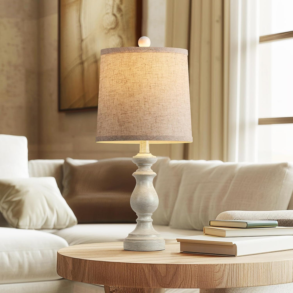 PARTPHONER Traditional Table Lamp Set of 2, Rustic Farmhouse Table Lamps for Living Room Bedroom, 22" Bedside Desk Lamps Vintage Nightstand Lamps with Linen Shades, Antique Grey