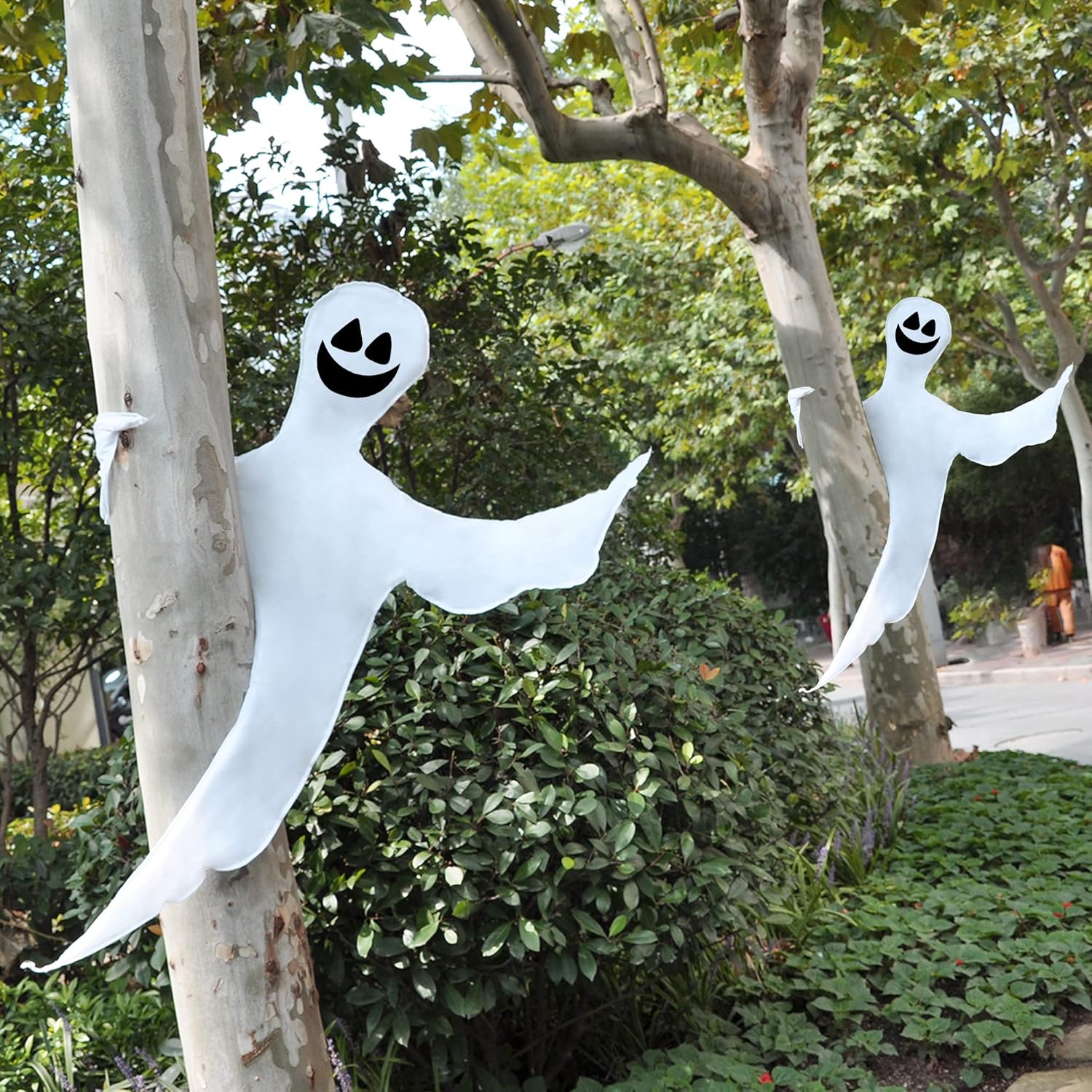 JOYIN 2 Pcs 53" Halloween Decoration Outdoor, Halloween Bendable Hanging Ghost for Lawn, Tree, Pilar Decorations, Tree Wrap Ghost Party Supplies