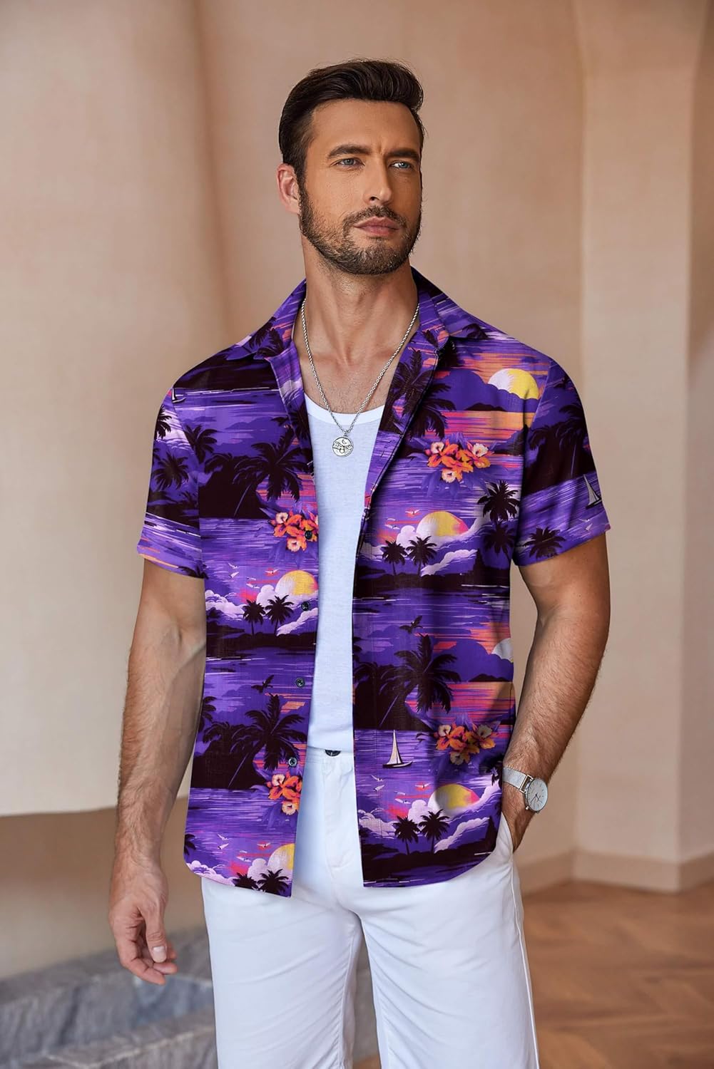 COOFANDY Men's Linen Shirts Short Sleeve Casual Shirts Button Down Shirt for Men Beach Summer Wedding Shirt