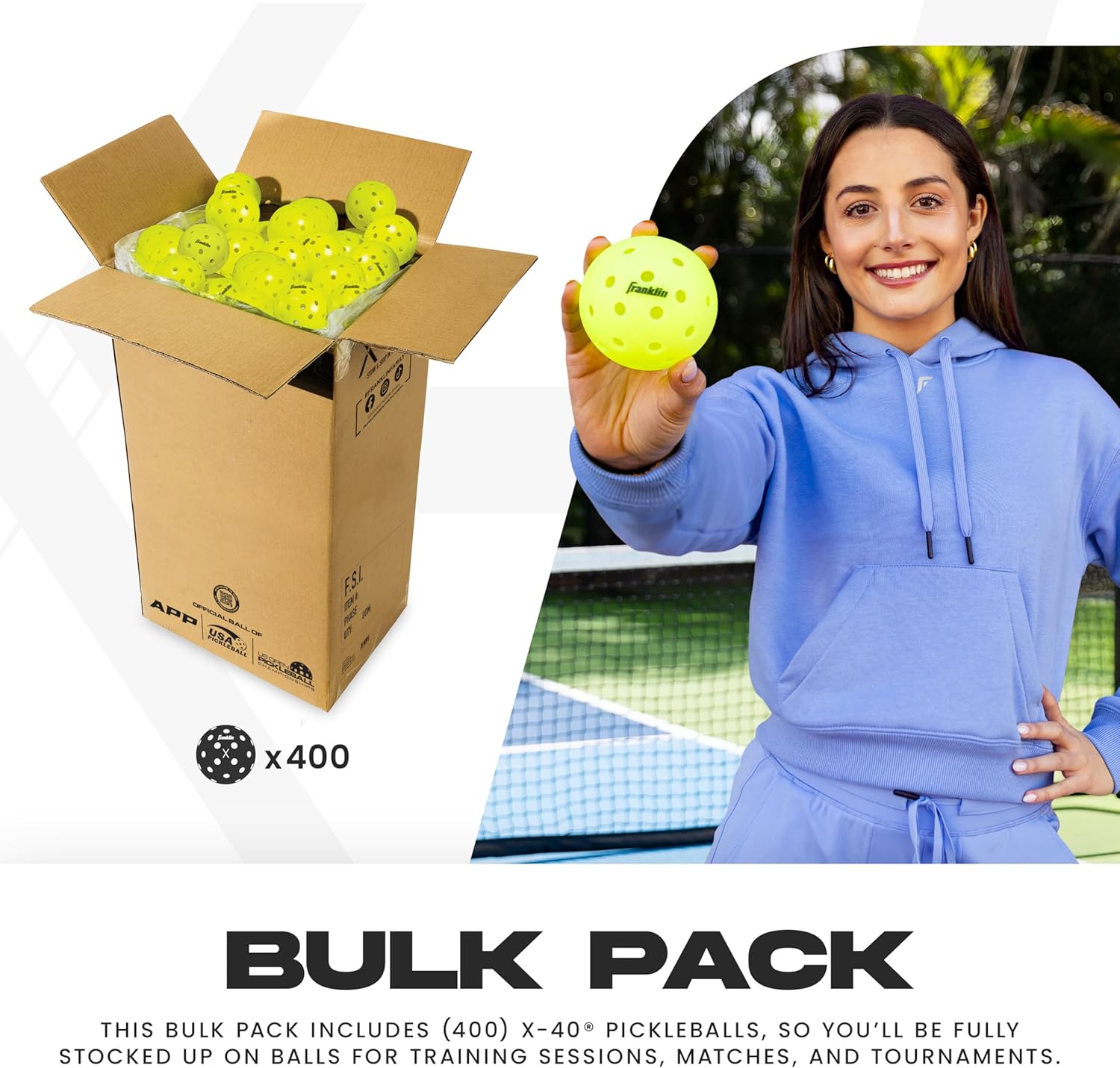 Franklin Sports X-40 Outdoor Pickleballs - Official Ball of USA Pickleball, APP Tour + US Open - Regulation Size