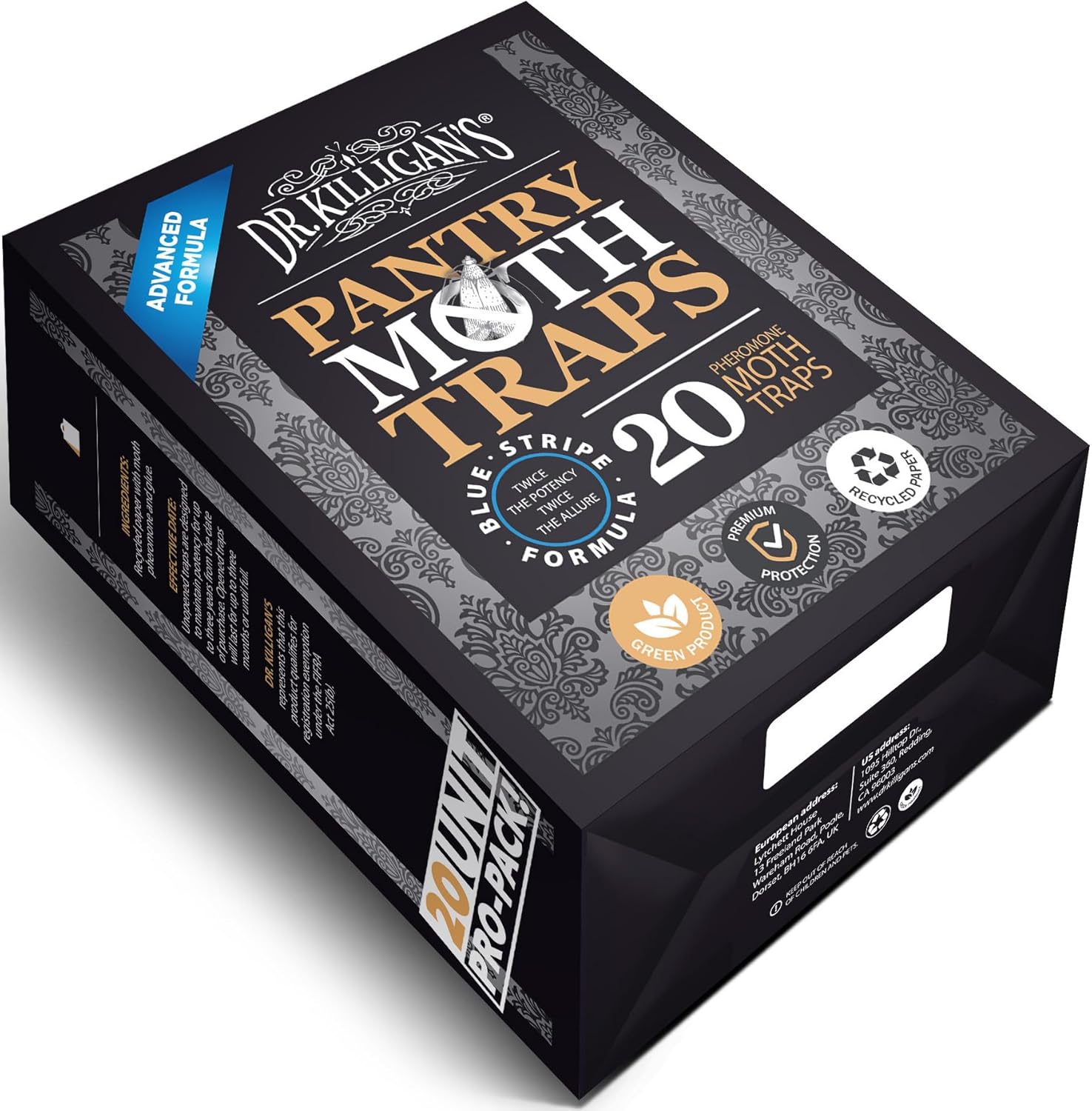 Dr. Killigan's Premium Double Potent Pantry Moth Traps with Pheromones Prime, Sticky Indian Meal Moth Traps for Kitchen, How to Get Rid of Moths in House (6 Pack, Black)