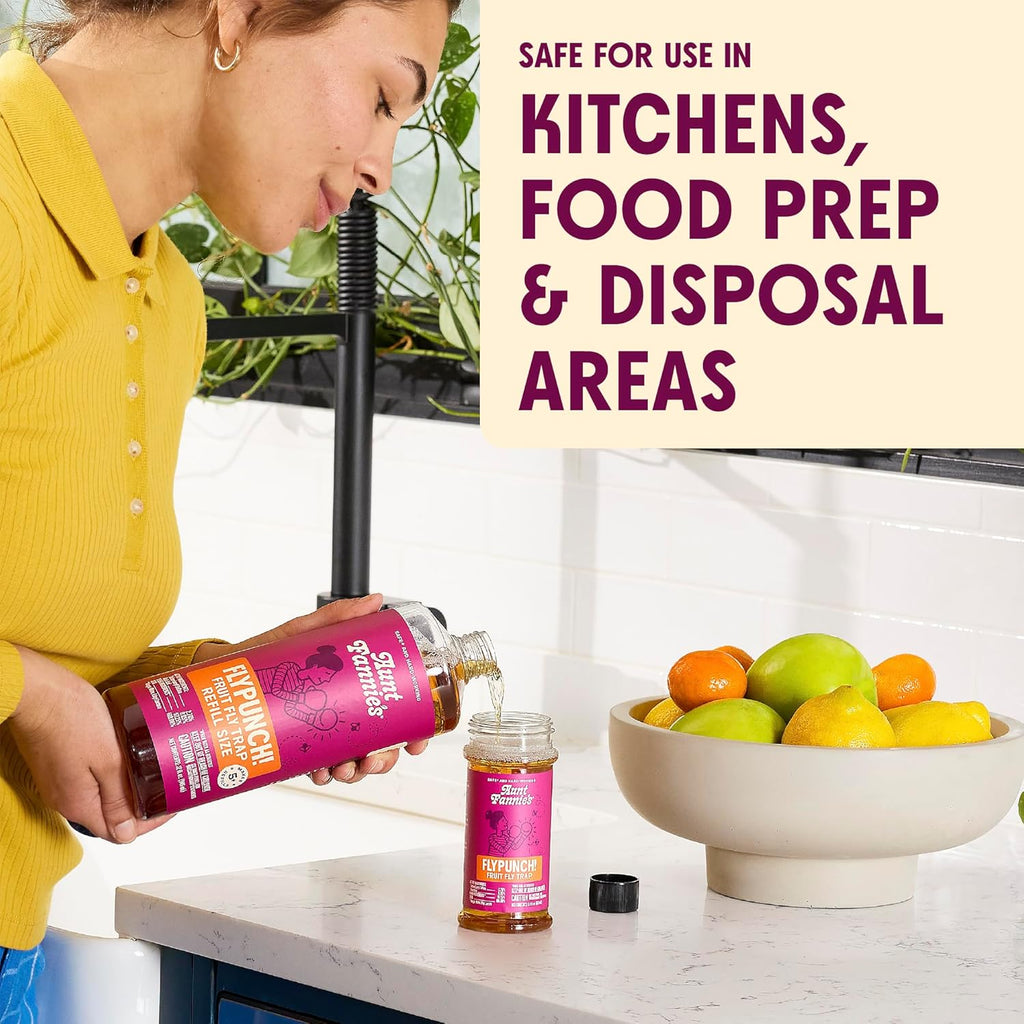 Aunt Fannie's FlyPunch Fruit Fly Trap for Indoor and Kitchen Use, Ready to Use, Made with Plant Based Ingredients, Safe Near Food, Each Bottle Lasts Up to 30 Days, Pack of 2
