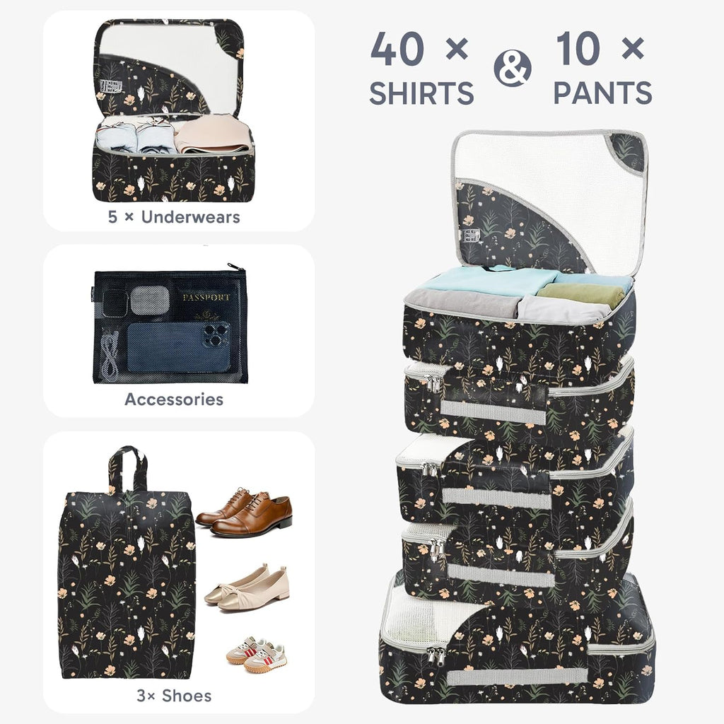 10 Set/8 Set Packing Cubes for Travel, Gifts for Women Mom,Anti-Tearing Suitcase Organizer for Luggage with Shoe & Hanging Toiletry Bag,OlarHike Vacation Essentials & Accessories for Cruise Ship,Cream