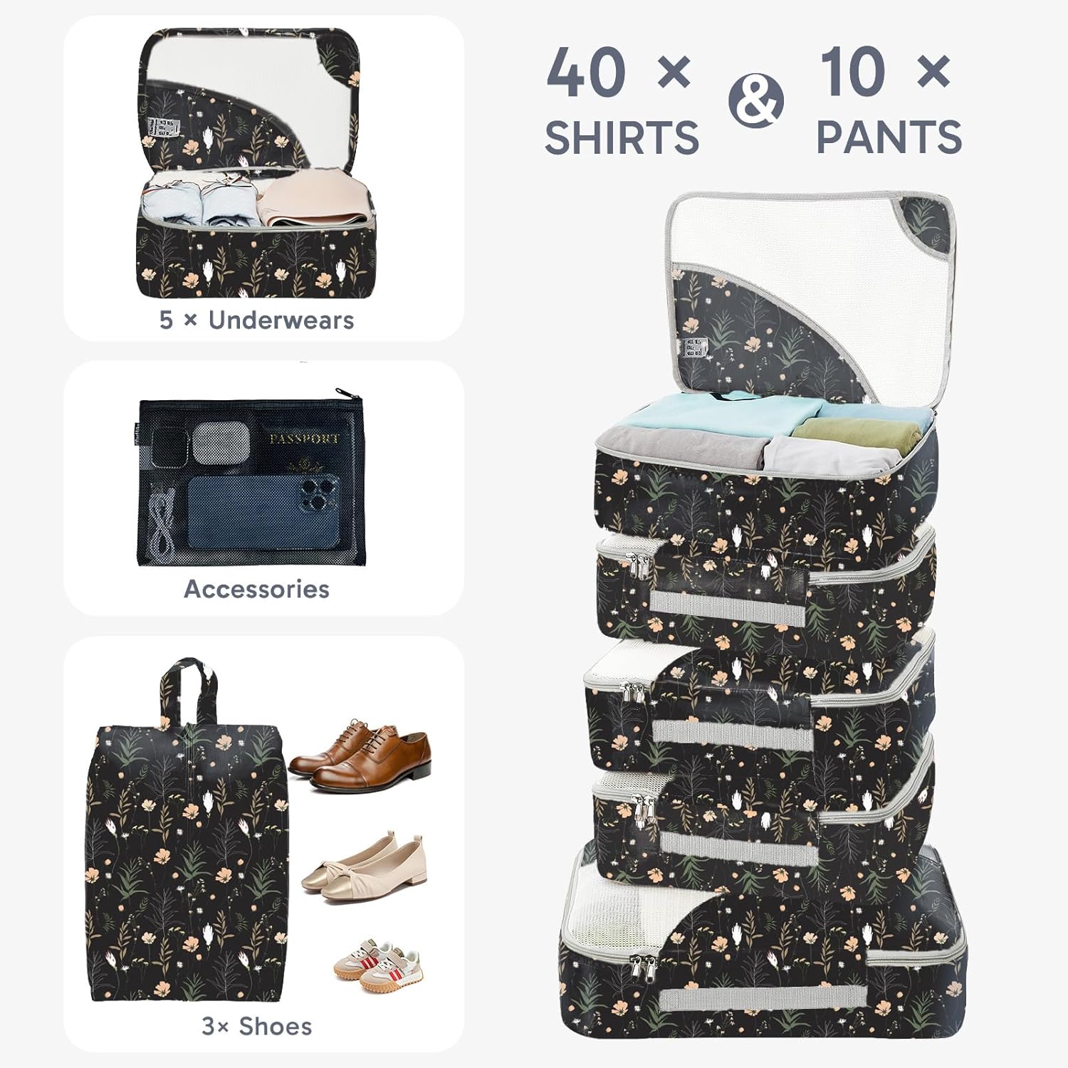 10 Set/8 Set Packing Cubes for Travel, Gifts for Women Mom,Anti-Tearing Suitcase Organizer for Luggage with Shoe & Hanging Toiletry Bag,OlarHike Vacation Essentials & Accessories for Cruise Ship,Cream