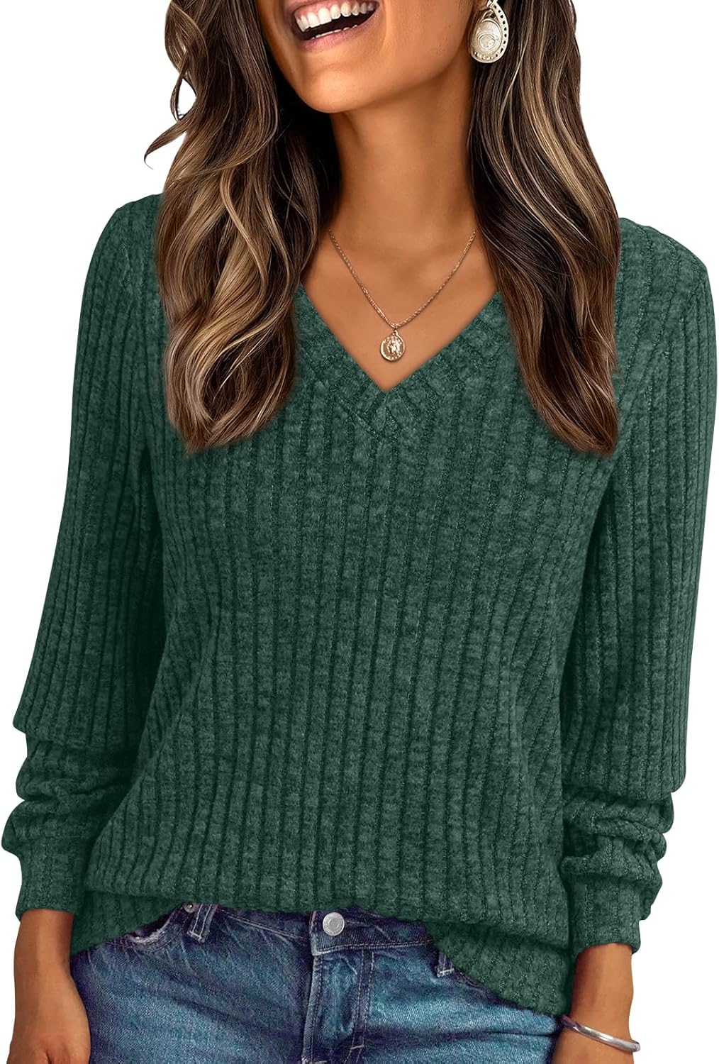 AUTOMET Womens V Neck Long Sleeve Shirt Fall Fashion Tops Tunic Dressy Casual Sweater Clothes Cute Trendy Work Outfits 2025