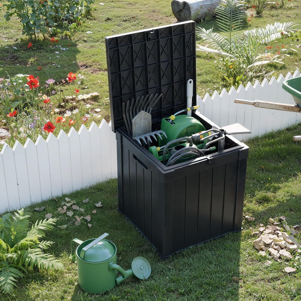 80 Gallon Resin Deck Box, Lockable Patio Outdoor Storage Box for Furniture, Garden Tools and Tools Storage, Waterproof Outside Storage Box - Black