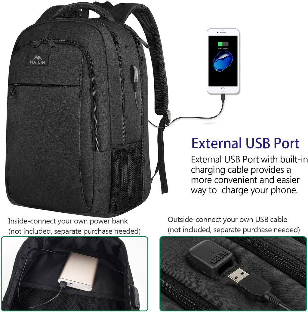 MATEIN Travel Laptop Backpack, Business Anti Theft Slim Sturdy Laptops Backpack with USB Charging Port, Water Resistant College School Computer Bag Gift for Men & Women Fits 15.6 Inch Notebook, Grey
