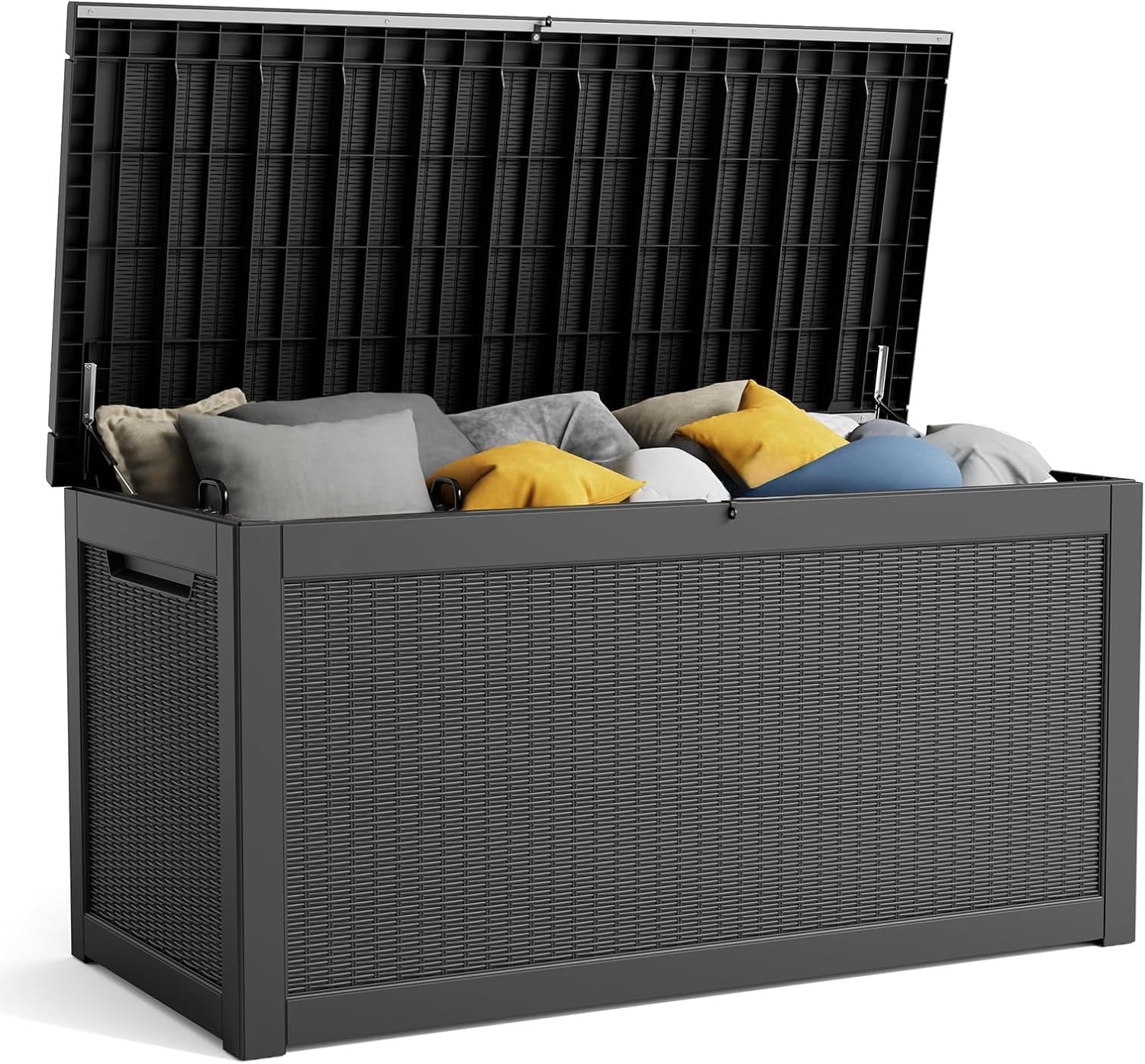 80 Gallon Resin Deck Box, Lockable Patio Outdoor Storage Box for Furniture, Garden Tools and Tools Storage, Waterproof Outside Storage Box - Black