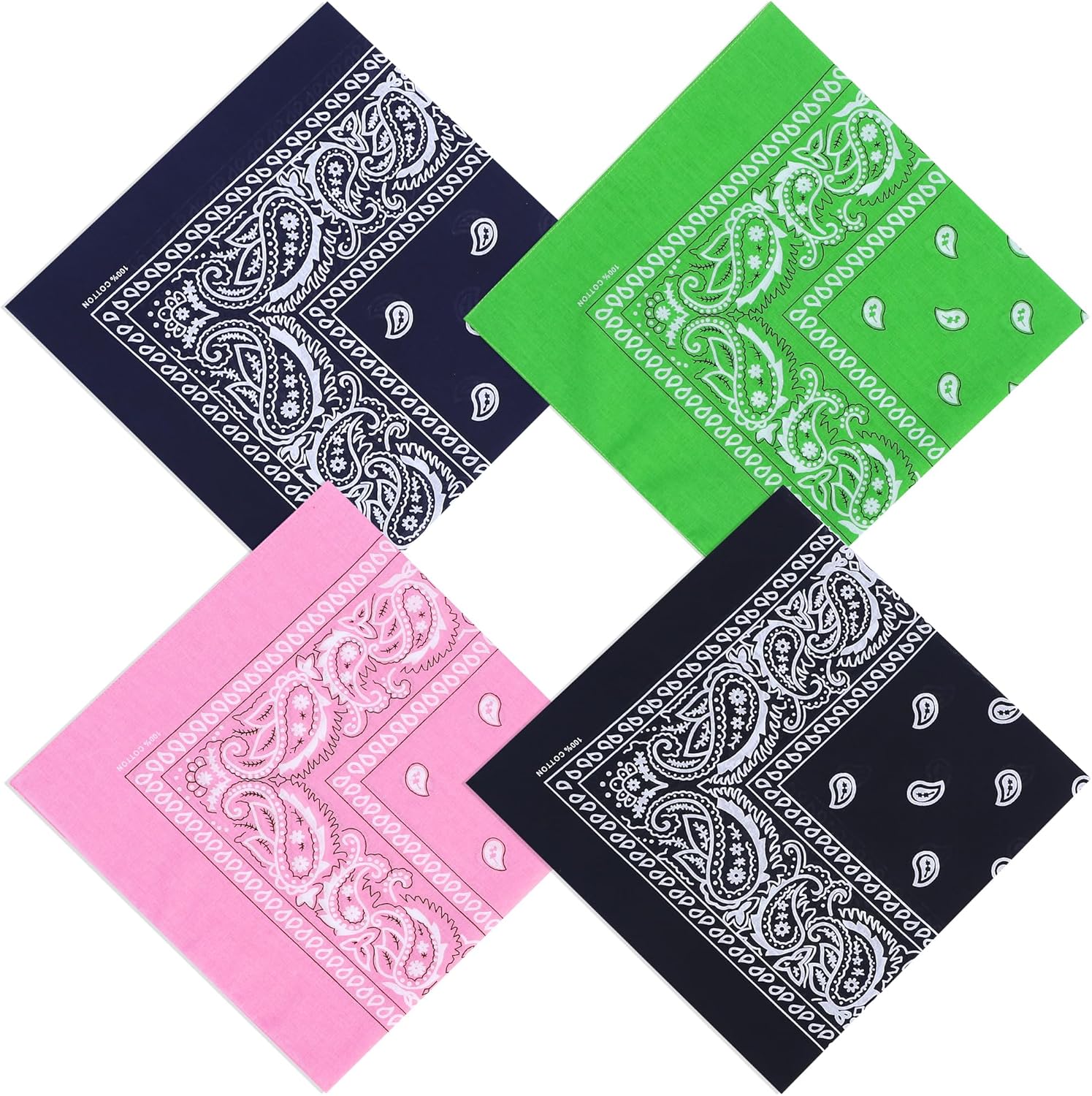 100% Cotton 27" x 27" Large Bandanas for Men & Women, Multi-Purpose Bandana Headbands, Square Head Scarf