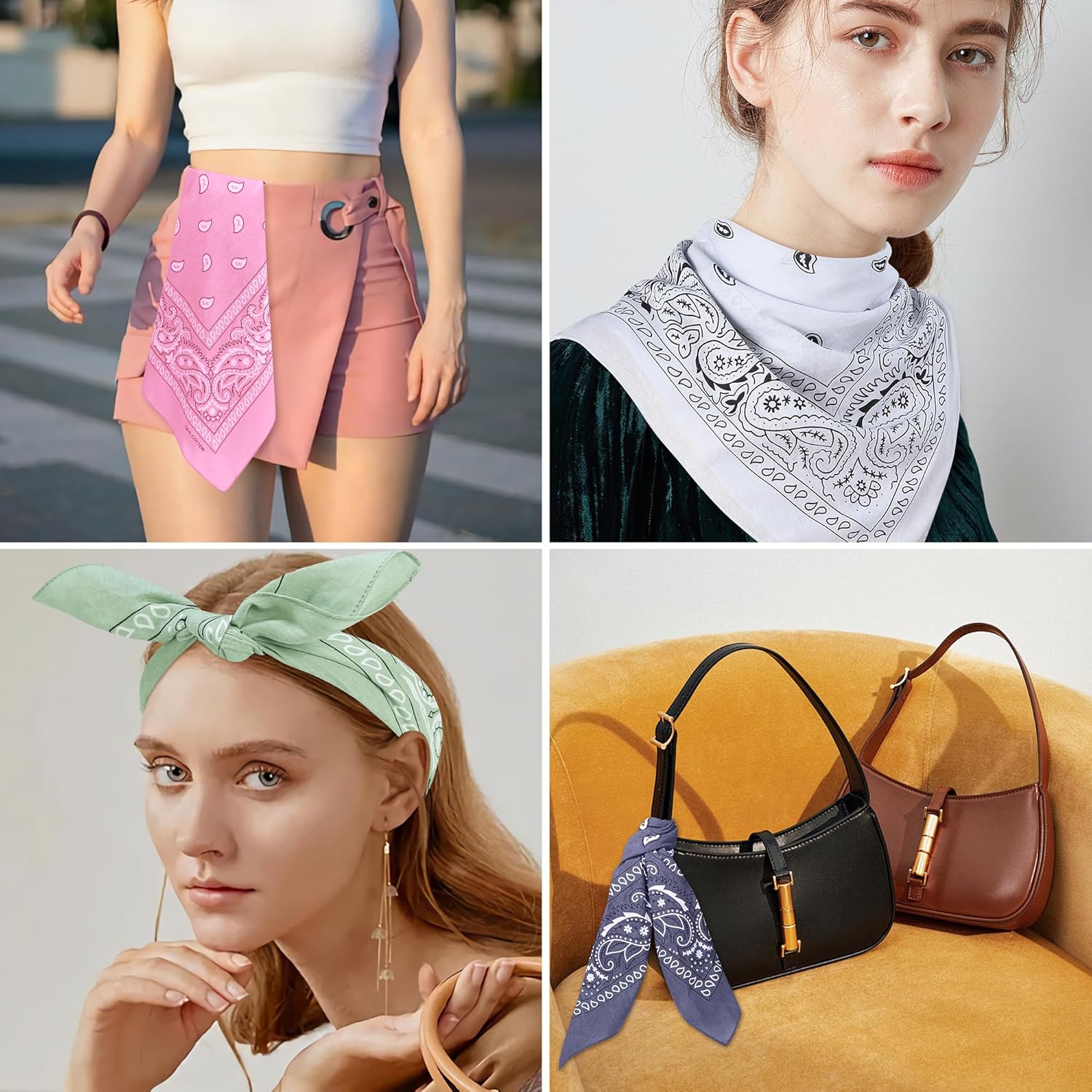 100% Cotton 27" x 27" Large Bandanas for Men & Women, Multi-Purpose Bandana Headbands, Square Head Scarf