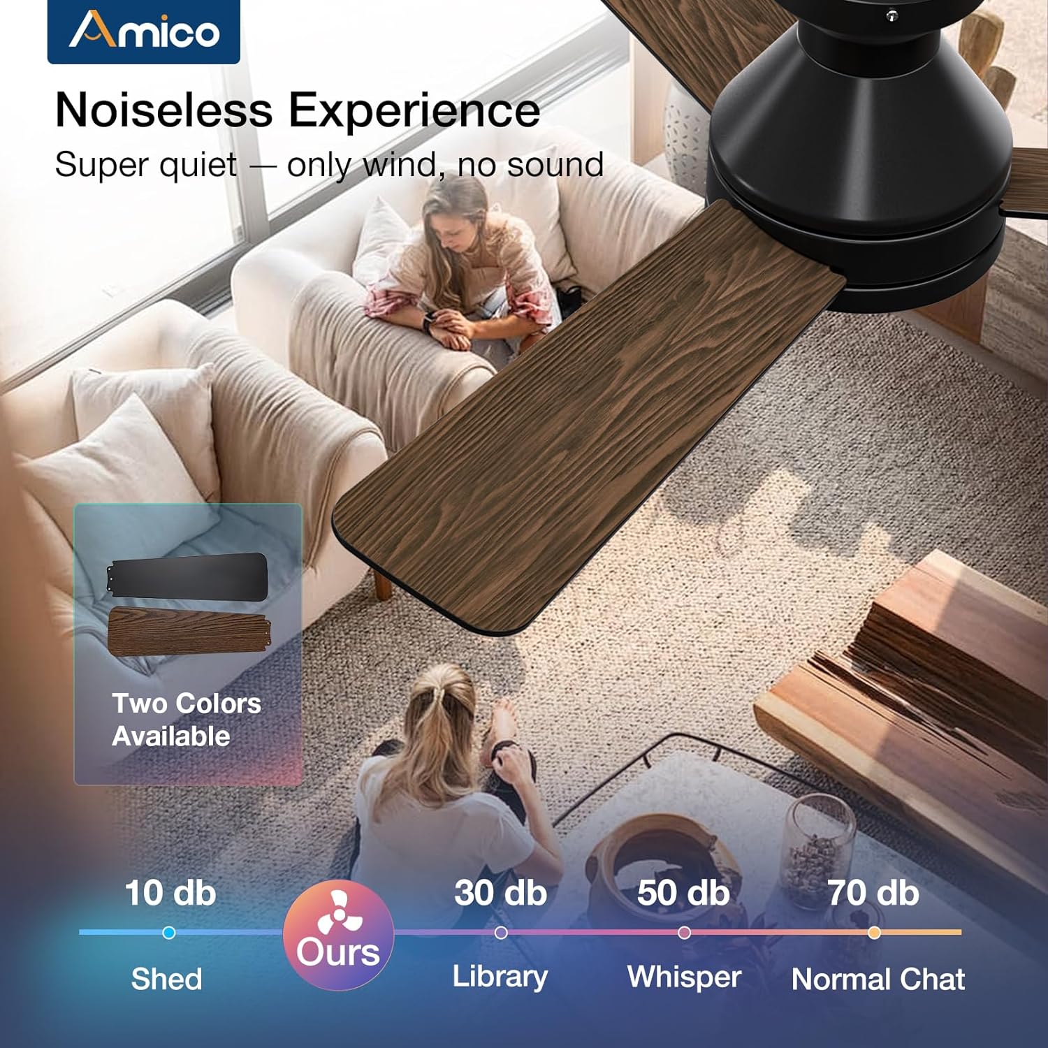 Amico Ceiling Fans with Lights, 42 inch Low Profile Ceiling Fan with Light and Remote Control, Flush Mount, Reversible, 3CCT, Dimmable, Noiseless, Black Ceiling Fan for Bedroom, Indoor/Outdoor Use