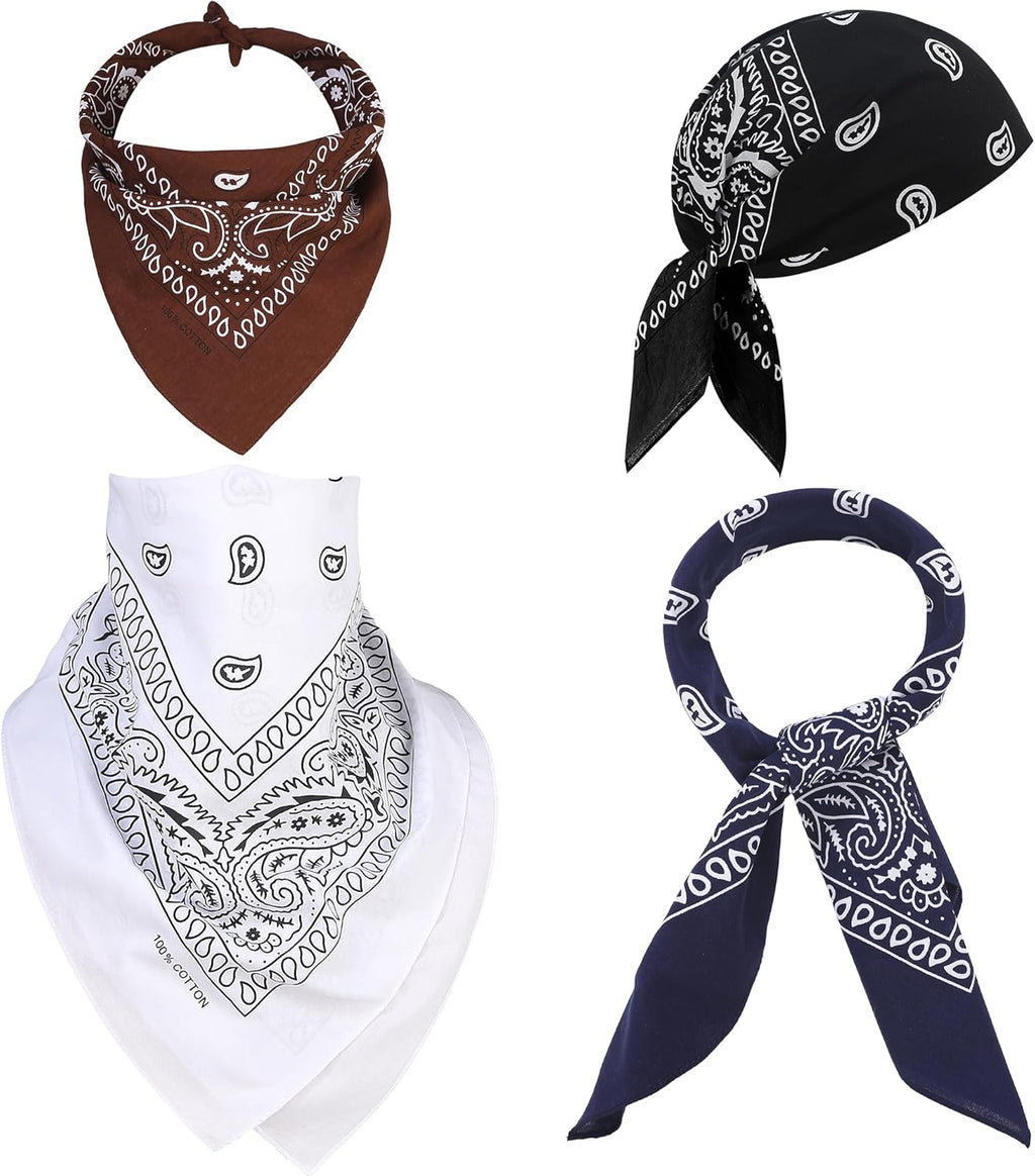 100% Cotton 27" x 27" Large Bandanas for Men & Women, Multi-Purpose Bandana Headbands, Square Head Scarf