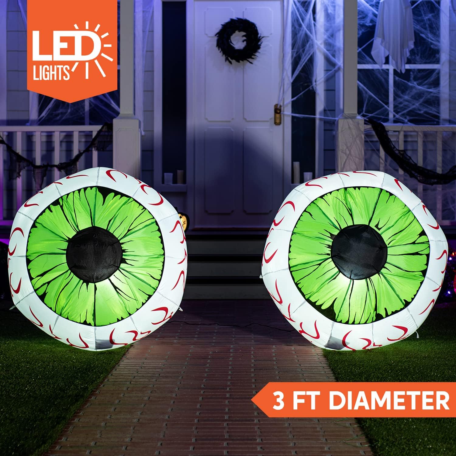 Joiedomi 2 Packs Halloween Inflatables Large Set of Eyes Decoration Blow Ups Green Eyes for Yard 3 Ft Inflatable Halloween Decor Outdoor with LEDs Party Supplies Blow up Decoration for Indoor, Outdoor