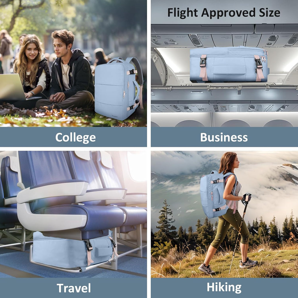 Taygeer Travel Backpack for Women, Carry On Backpack with USB Charging Port & Shoe Pouch, TSA 15.6inch Laptop Mochila Flight Approved, Nurse Bag Casual Daypack for Weekender Business Hiking, Pink