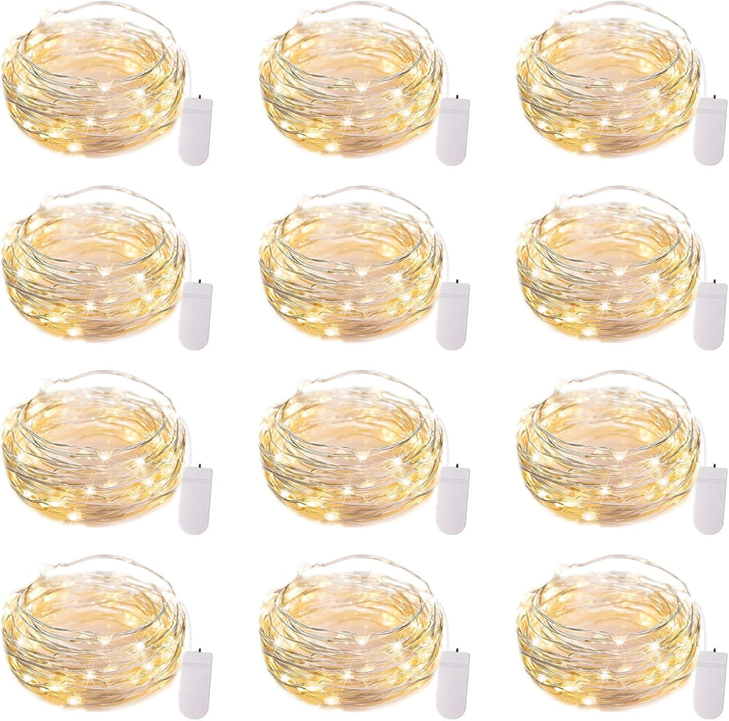 Brightown 12 Pack LED Fairy Lights Battery Operated String Lights - 7ft 20LED Waterproof Silver Wire Firefly Starry Moon Lights for DIY Crafts Wedding Table Centerpieces Party Bedroom Christmas