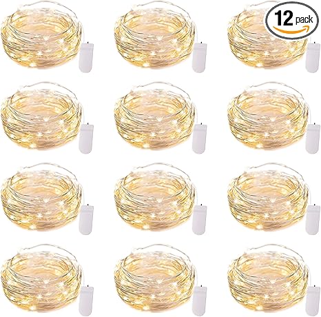 Brightown 12 Pack LED Fairy Lights Battery Operated String Lights - 7ft 20LED Waterproof Silver Wire Firefly Starry Moon Lights for DIY Crafts Wedding Table Centerpieces Party Bedroom Christmas