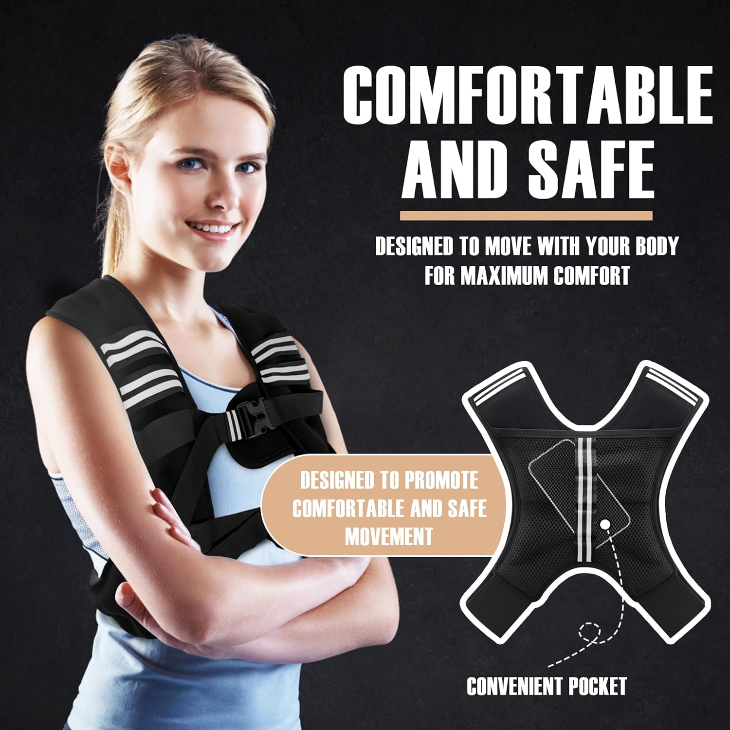 Weighted Vest Men or Women - 5/10/15/20/25/30lbs Weights with Reflective Stripe, Weighted Vest for Workout Equipment for Strength Training Running - Walking Weight Loss