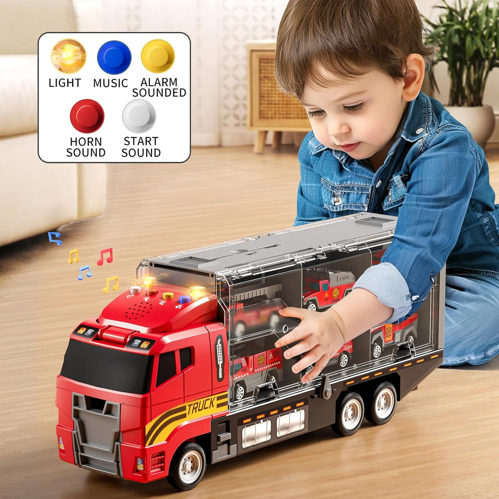 Toddler Boys Construction Truck Vehicle Toy Set with Play Mat and Die-Cast Toy Car, Transport Carrier Truck for Kids 3-5, Birthday Gifts Toys for 3-8 Year Old Boys