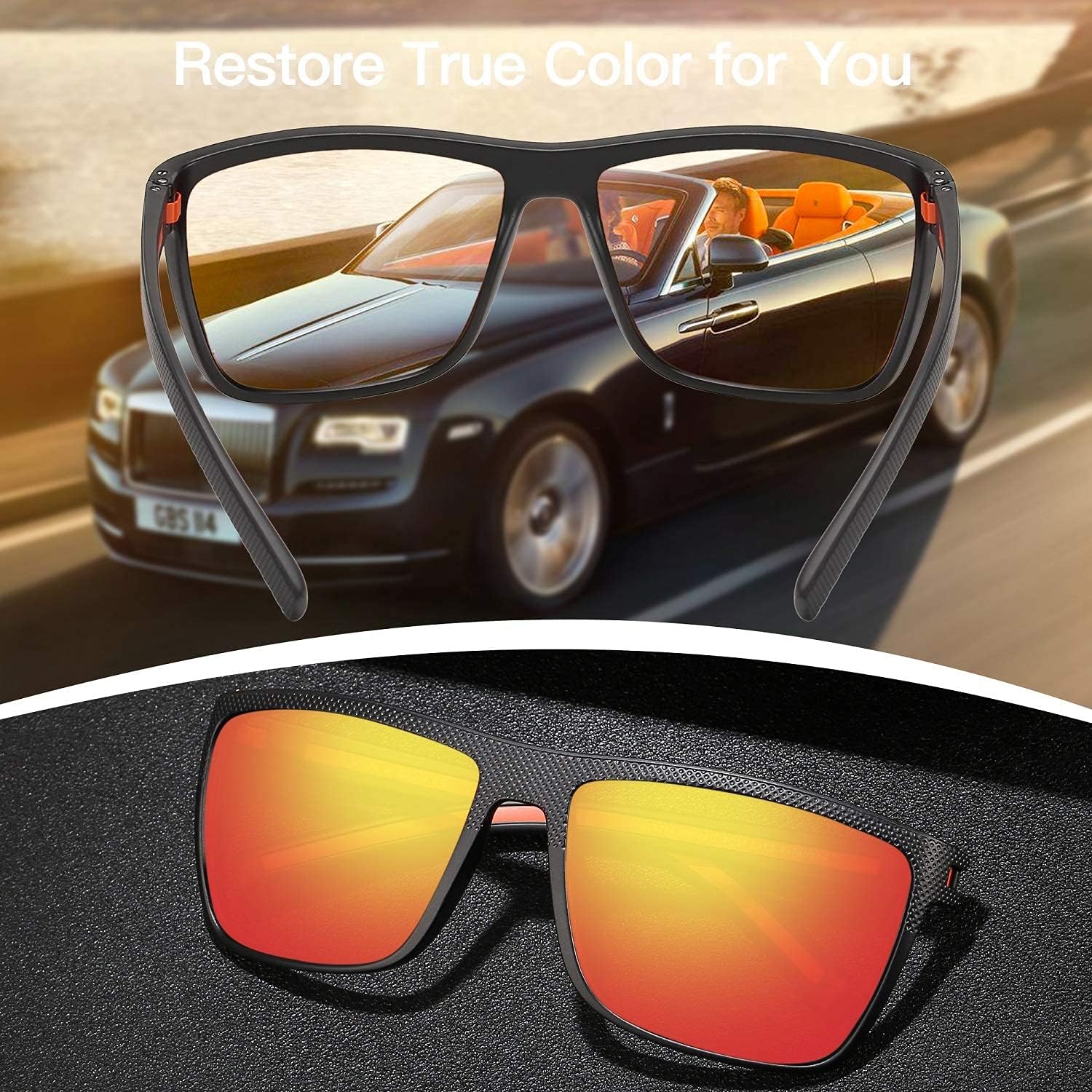 ZENOTTIC Polarized Sunglasses for Men Lightweight TR90 Frame UV400 Protection Square Sun Glasses