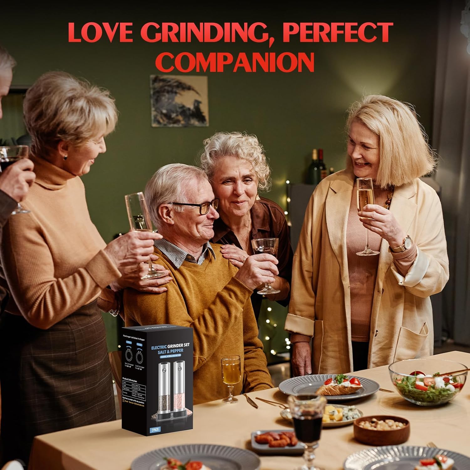 Electric Salt and Pepper Grinder Set Automatic Battery Pepper Mill Shakers Adjustable Coarseness Upgraded Larger Capacity with Led Home and Kitchen Appliances for New House Warming Gifts