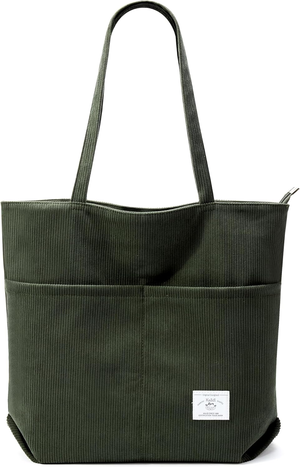 KALIDI Women Corduroy Tote Bag Zipper Casual Tote's Handbag Big Capacity Shoulder Bag with Pockets
