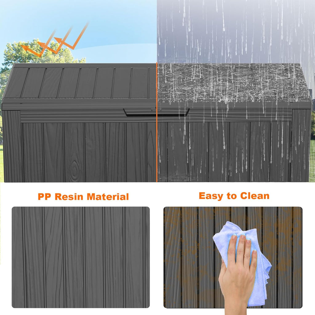 80 Gallon Resin Deck Box, Lockable Patio Outdoor Storage Box for Furniture, Garden Tools and Tools Storage, Waterproof Outside Storage Box - Black