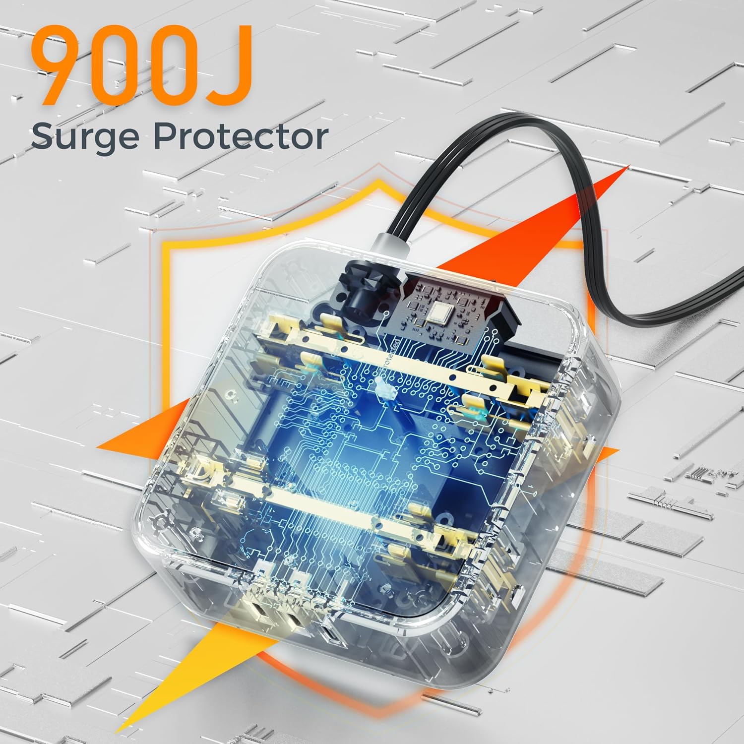 TESSAN Surge Protector Power Strip, 5 Ft Flat Plug Extension Cord with 3 USB (1 USB C) 8 Outlets, 900J Surge Protection, 3 Sided Outlet Extender with Power Switch for Office, Dorm Room Essentials