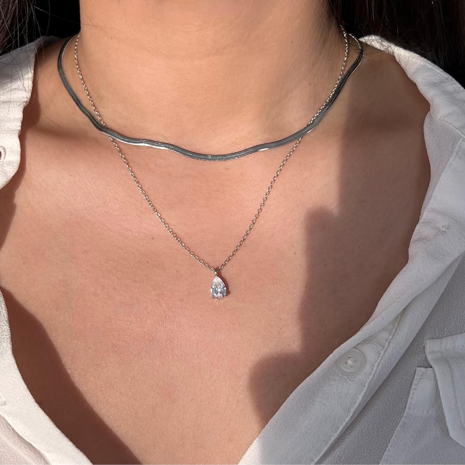 Moodear Gold Necklace for Women Dainty Chunky 14K Gold Plated/Sliver Plated Chain Necklace Cuban Link Paperclip Chain Choker Toggle Clasp Layered Necklace for Women Trendy Fashion Gift