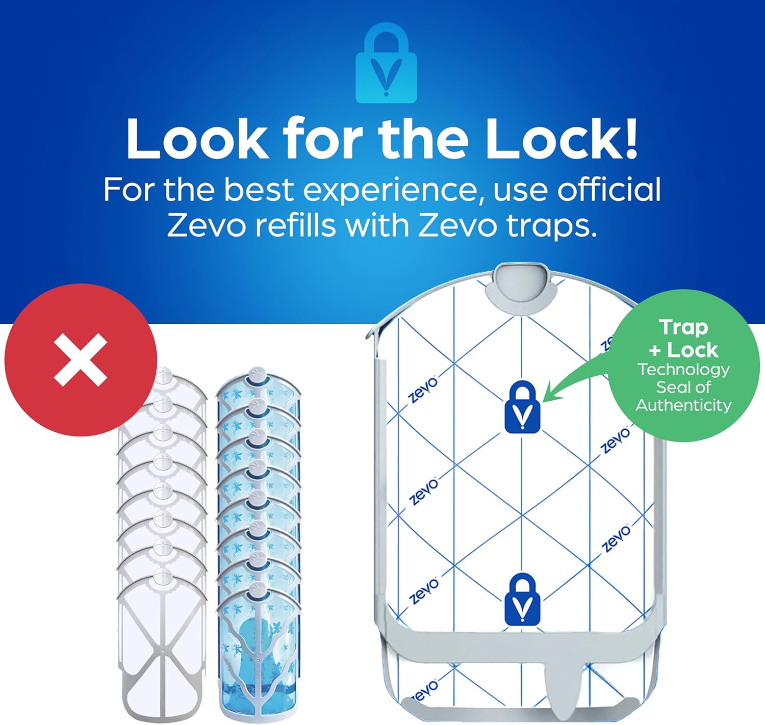 Zevo Flying Insect Trap Official Refill Cartridges - Fits Both Zevo Trap & MAX Indoor Fly Trap - Authentic Trap+Lock Technology to Catch Gnats, House & Fruit Flys (4 Official Refill Cartridges)