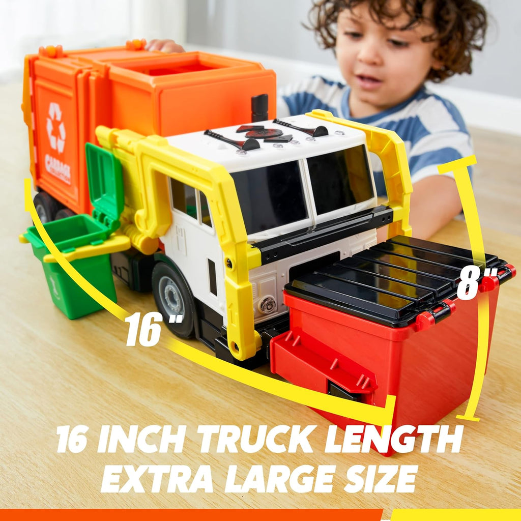 JOYIN Large Friction Powered Garbage Truck Toy Set, Includes Dumpster, Trash Bins, and Learning Cards for Kids, Boy Toys Birthday Gift for Boys Girls Kids Toddler Gift for Christmas