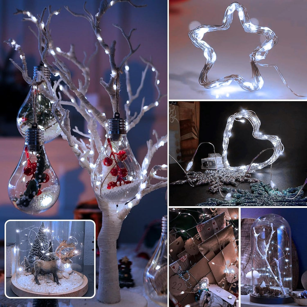 6 Pack Fairy Lights Battery Operated 7ft 20 LED Mini String Lights Twinkle Lights Silver Wire Firefly Starry Moon Lights for Mason Jars Wedding Party Christmas Centerpiece Table Decorations,Warm White