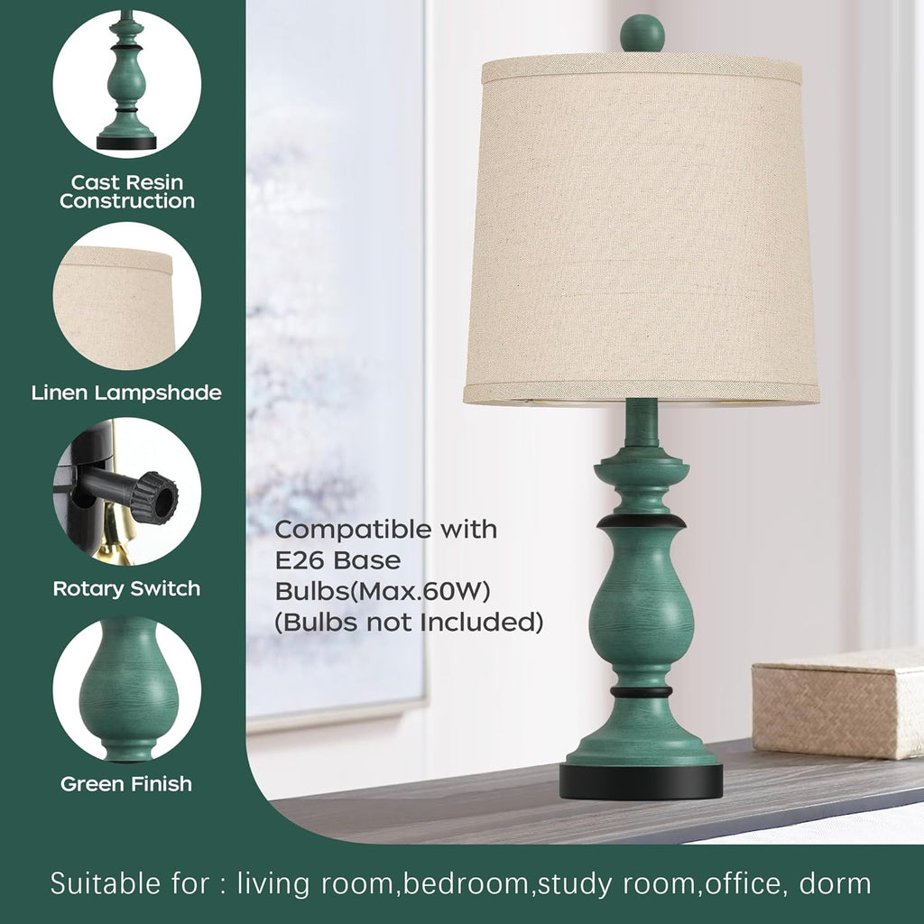 PARTPHONER Traditional Table Lamp Set of 2, Rustic Farmhouse Table Lamps for Living Room Bedroom, 22" Bedside Desk Lamps Vintage Nightstand Lamps with Linen Shades, Antique Grey